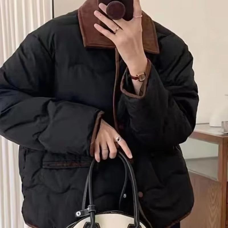 Stehkragen Steppjacke mit Knöpfen