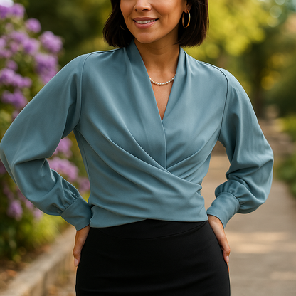 Elegante Bluse mit Puffärmeln und V-Ausschnitt für stilvolle Alltagslooks