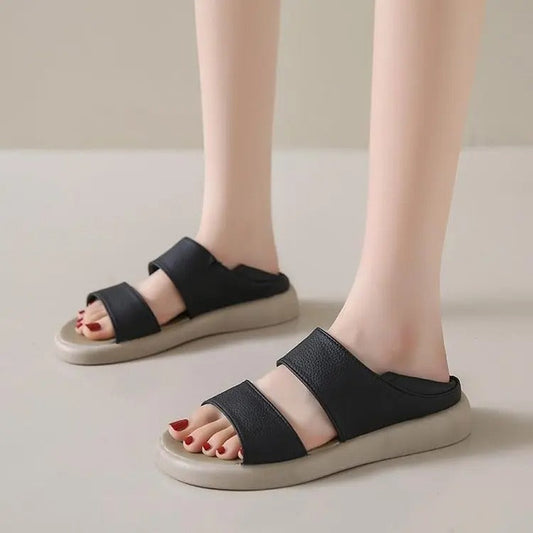 Lässige Echtleder-Slipper-Sandalen mit dicker Sohle