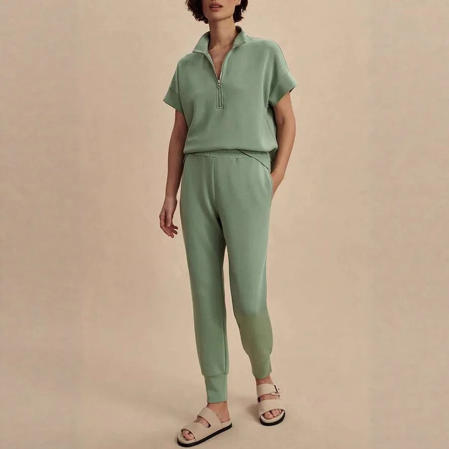 Gemütliches Halb-Reißverschluss-Sweatshirt und Jogger-Loungewear-Set