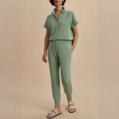 Gemütliches Halb-Reißverschluss-Sweatshirt und Jogger-Loungewear-Set