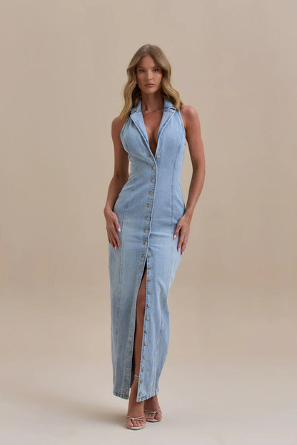 Damen Maxi Jeanskleid