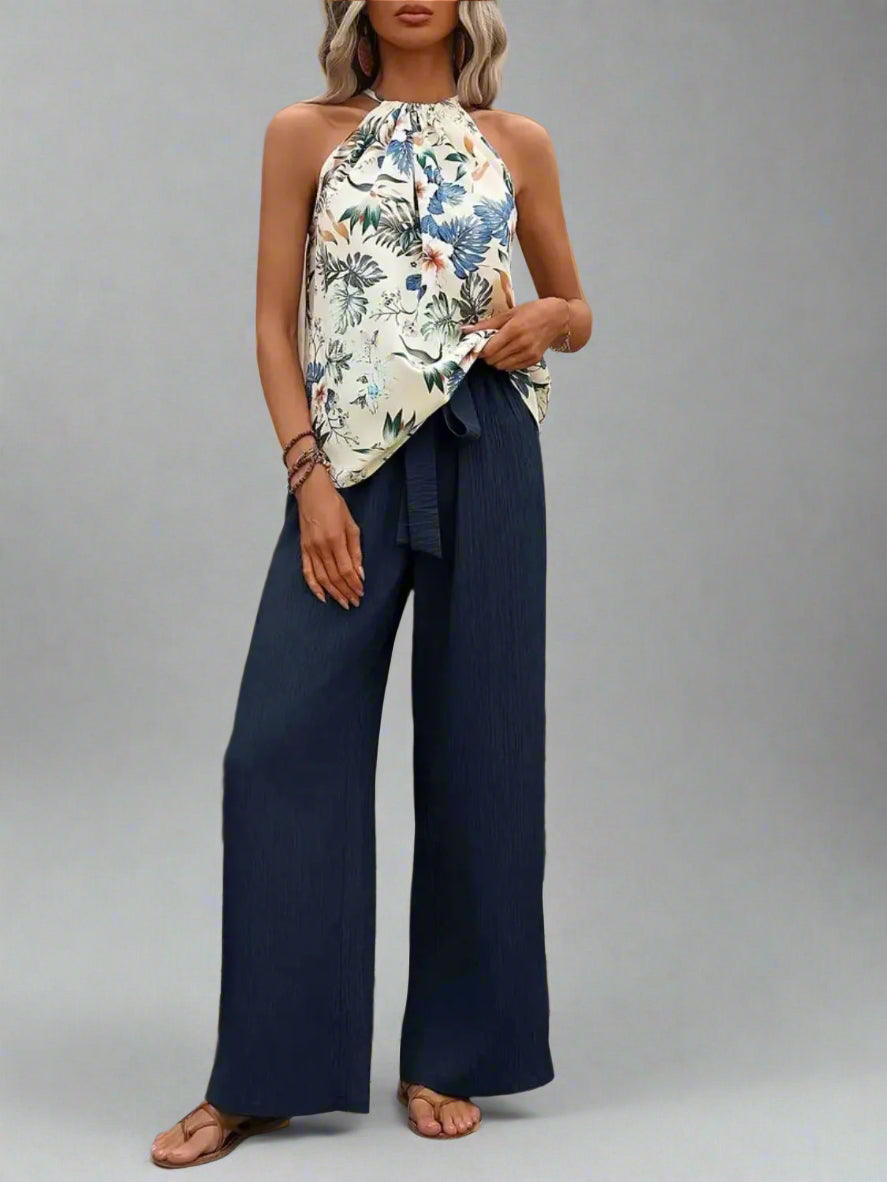 Damen bedrucktes Tanktop und Hose mit weitem Bein Set