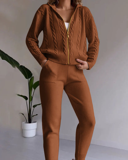Legeres Jacquard-Strickjacken-Set mit Twist-Muster