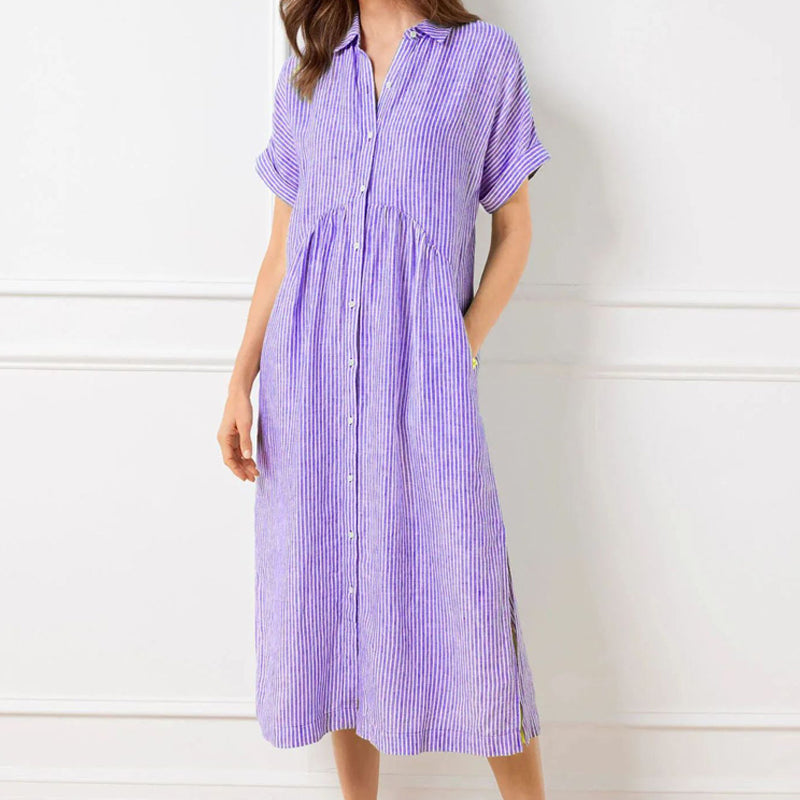 Gestreiftes Hemdblusenkleid mit Revers und Knöpfen für Damen
