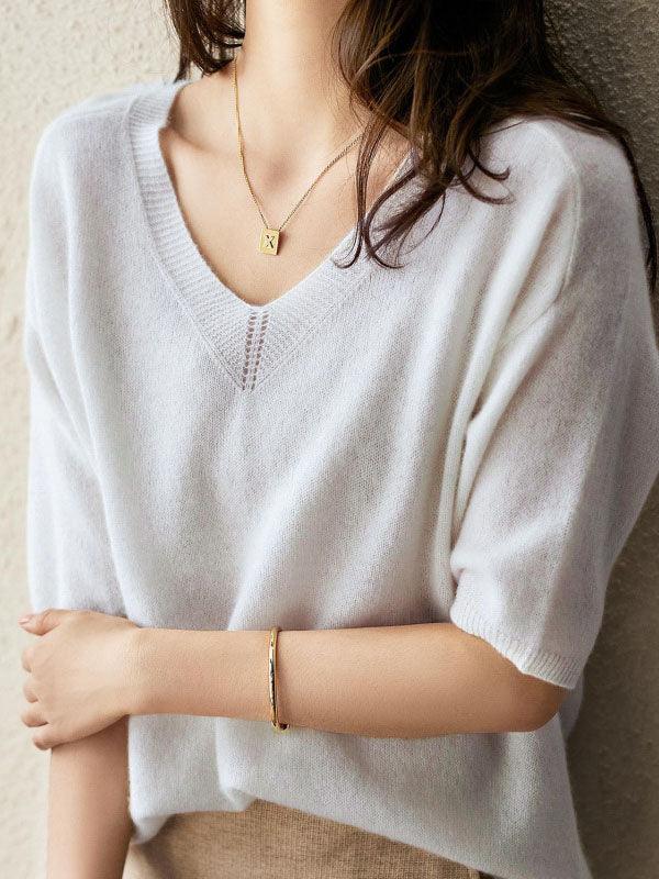 Luxuriöser weicher Kaschmir-V-Ausschnitt-Pullover für Damen