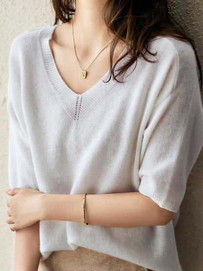 Luxuriöser weicher Kaschmir-V-Ausschnitt-Pullover für Damen