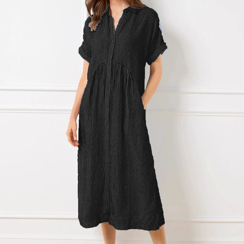 Gestreiftes Hemdblusenkleid mit Revers und Knöpfen für Damen