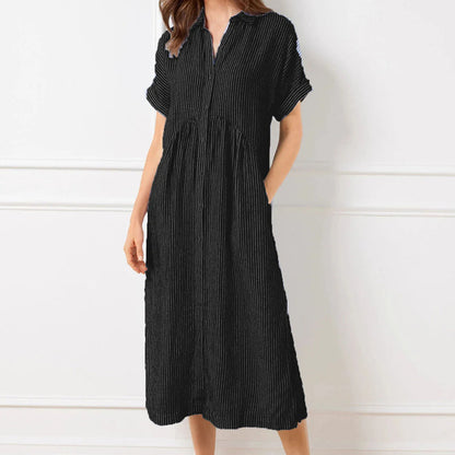 Gestreiftes Hemdblusenkleid mit Revers und Knöpfen für Damen