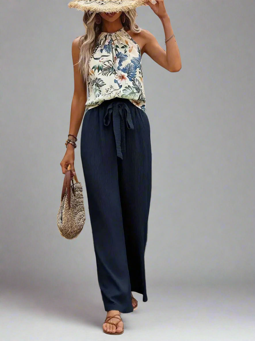 Damen bedrucktes Tanktop und Hose mit weitem Bein Set