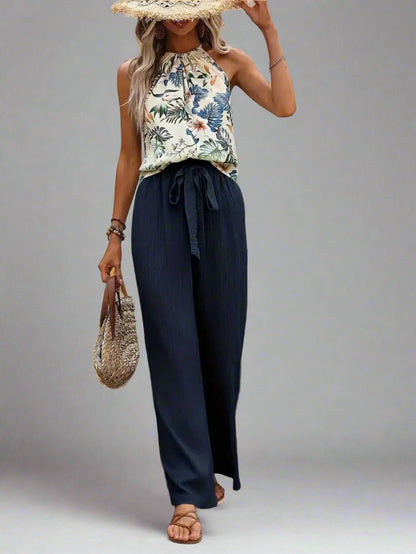 Damen bedrucktes Tanktop und Hose mit weitem Bein Set