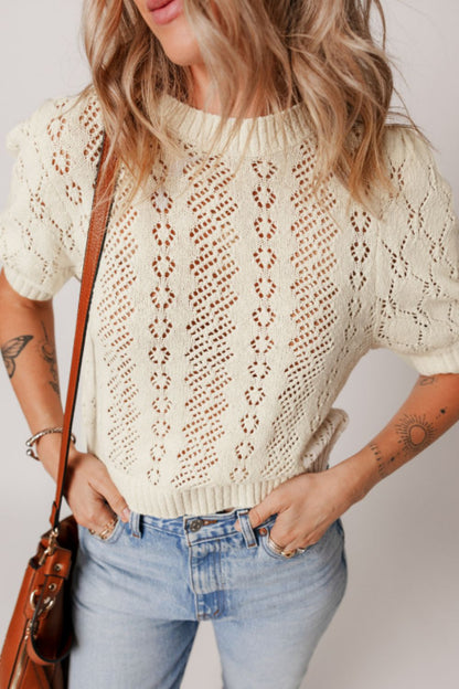 Lyann® | Ausgehöhlter Rundhalsausschnitt Halbarm Strickpullover