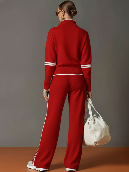 Pullover mit halbem Reißverschluss & Hose mit weitem Bein Set