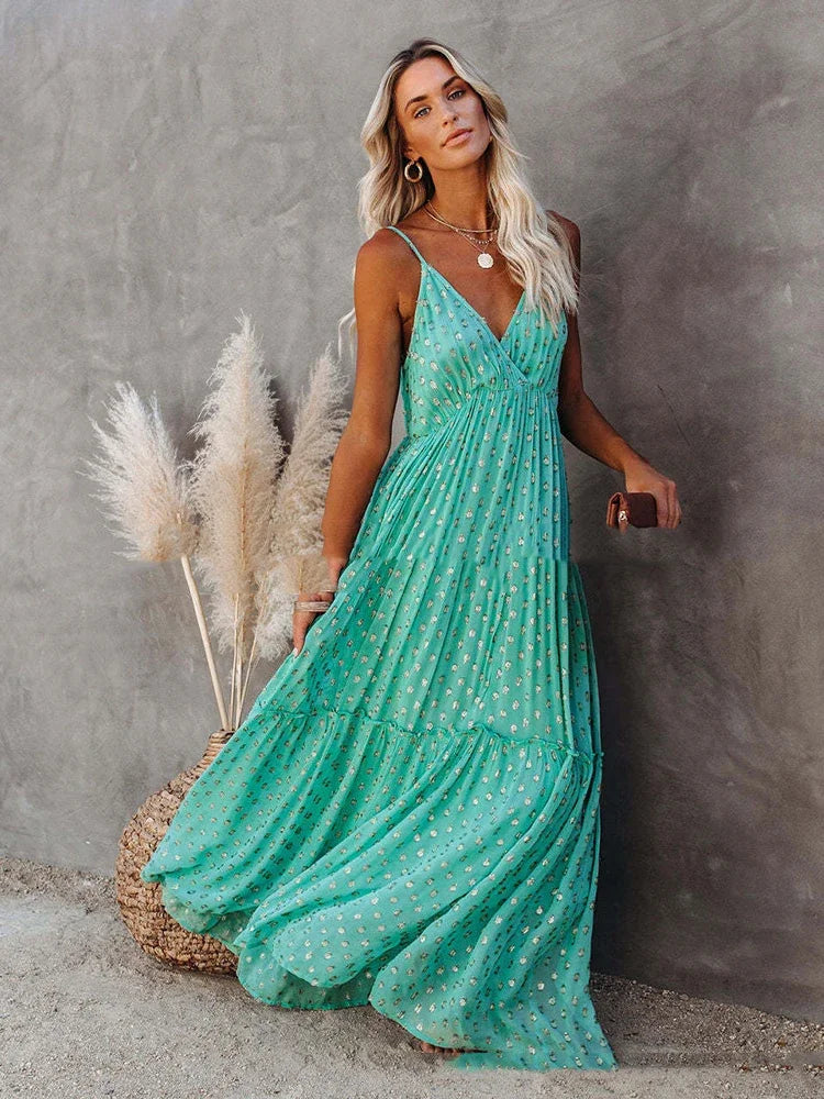 Böhmisches grünes Sommer-Maxikleid