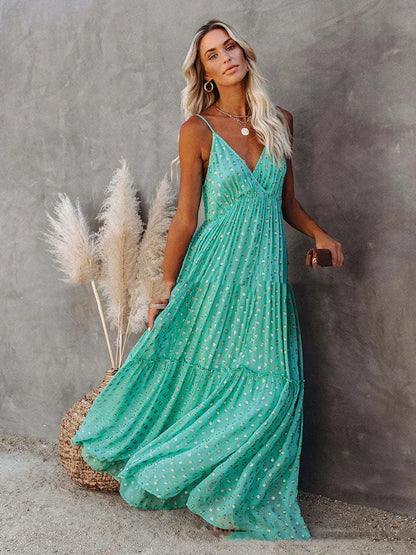Böhmisches grünes Sommer-Maxikleid