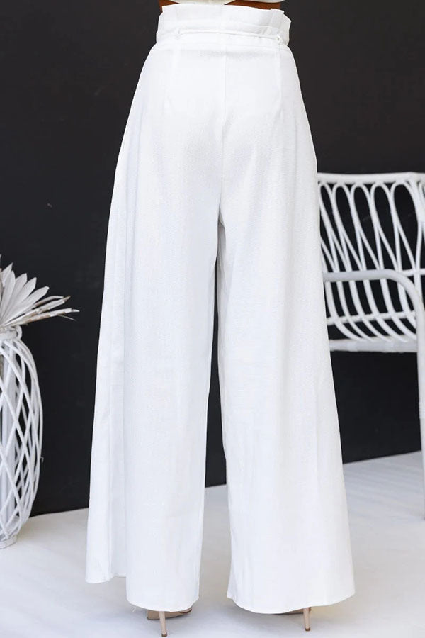 Leinenmischung Oberteil mit Schlitz vorne und weite Hose Set