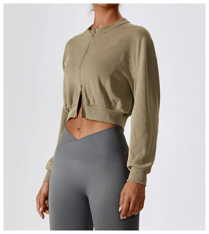 Gemütliches geripptes Cropped Sweatshirt mit Reißverschluss