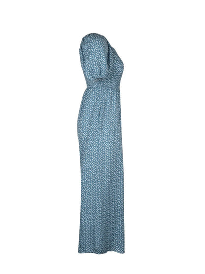 Damen Jumpsuit mit bedrucktem Karree-Ausschnitt und Puffärmeln