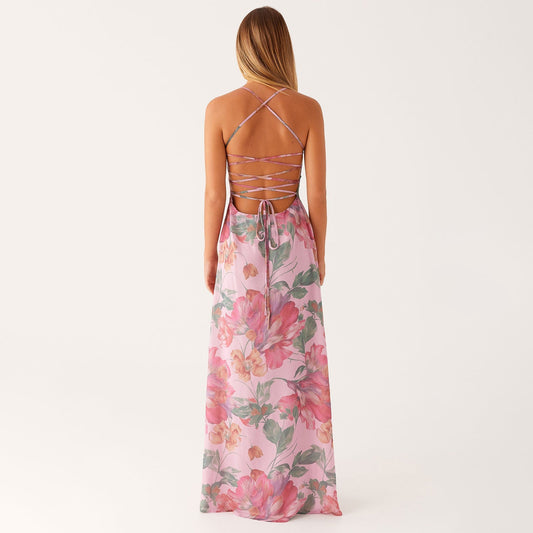Damen Blumen Maxikleid Sommer Ärmelloses Fließendes Kleid