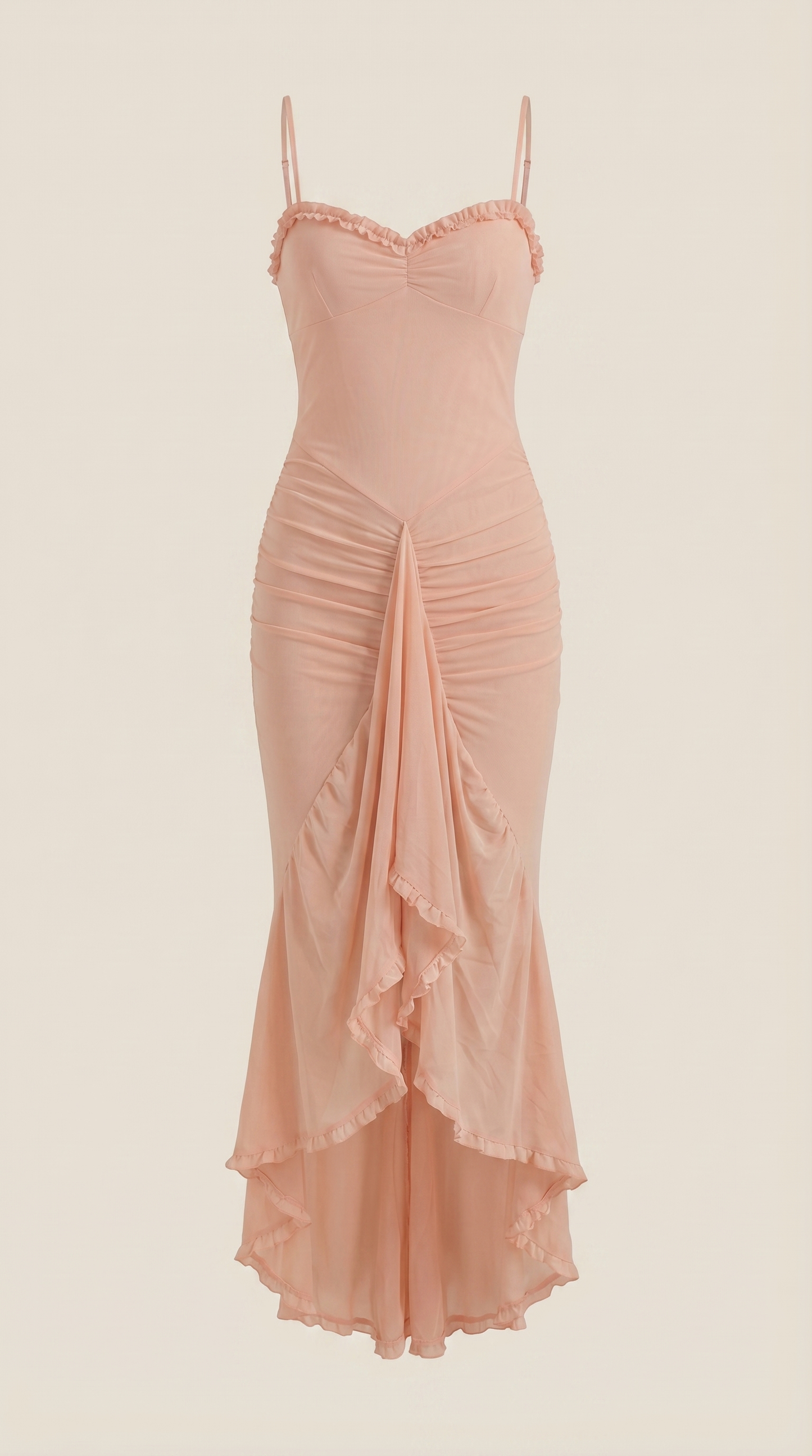 Damen Maxikleid mit Volants und asymmetrischem Saum
