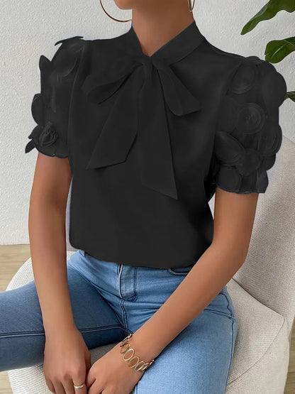 Damenbluse mit durchsichtigen Ärmeln und Schleifendetail