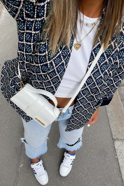 Locker sitzende leichte Baumwolljacke mit Diamantmuster