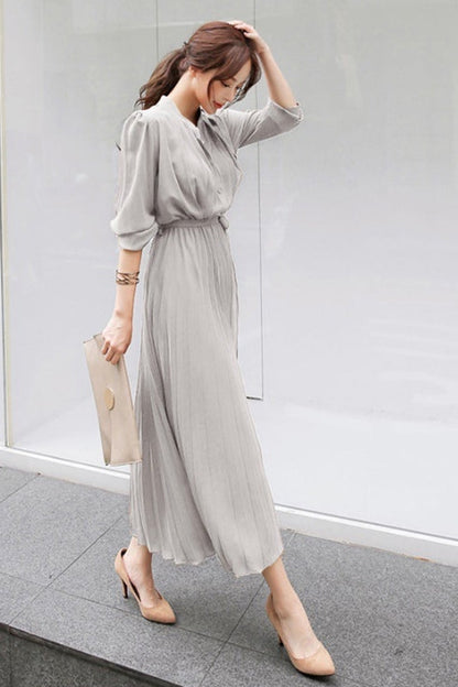 Faltenkleid aus Chiffon mit Puffärmeln
