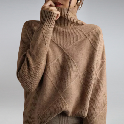 Gemütlicher geometrischer Strick-Pullover mit Rollkragen für Herbstschichten