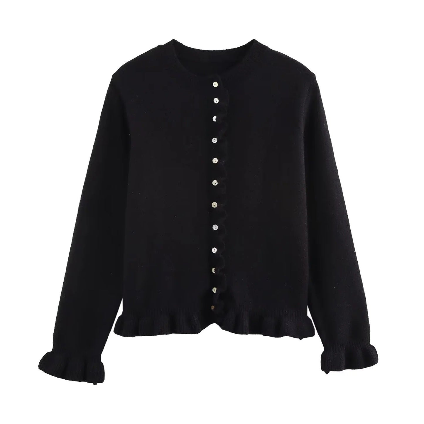 Damen-Cardigan mit Rüschensaum und Knopfleiste, schickes Lagenoberteil