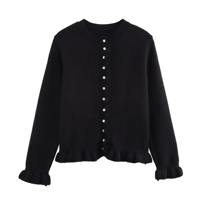 Damen-Cardigan mit Rüschensaum und Knopfleiste, schickes Lagenoberteil
