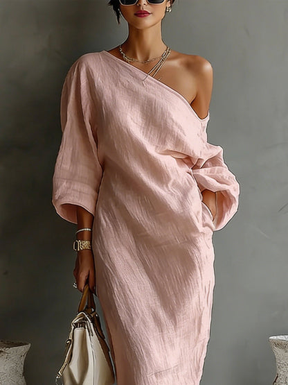 Maxikleid aus Leinen mit Ballonärmeln