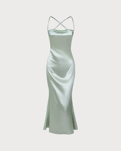 Grünes X-Cross Slip A-Linien Maxi-Kleid