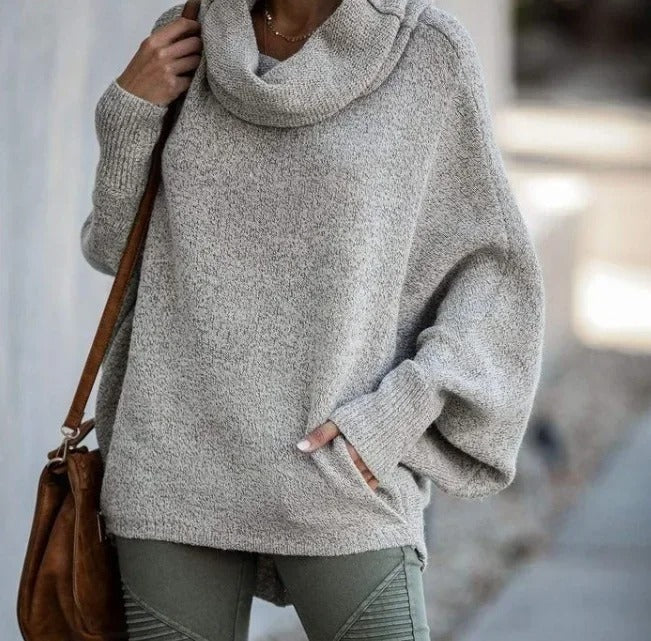 Gemütlicher Fledermaus-Umlegekragenpullover mit Taschen