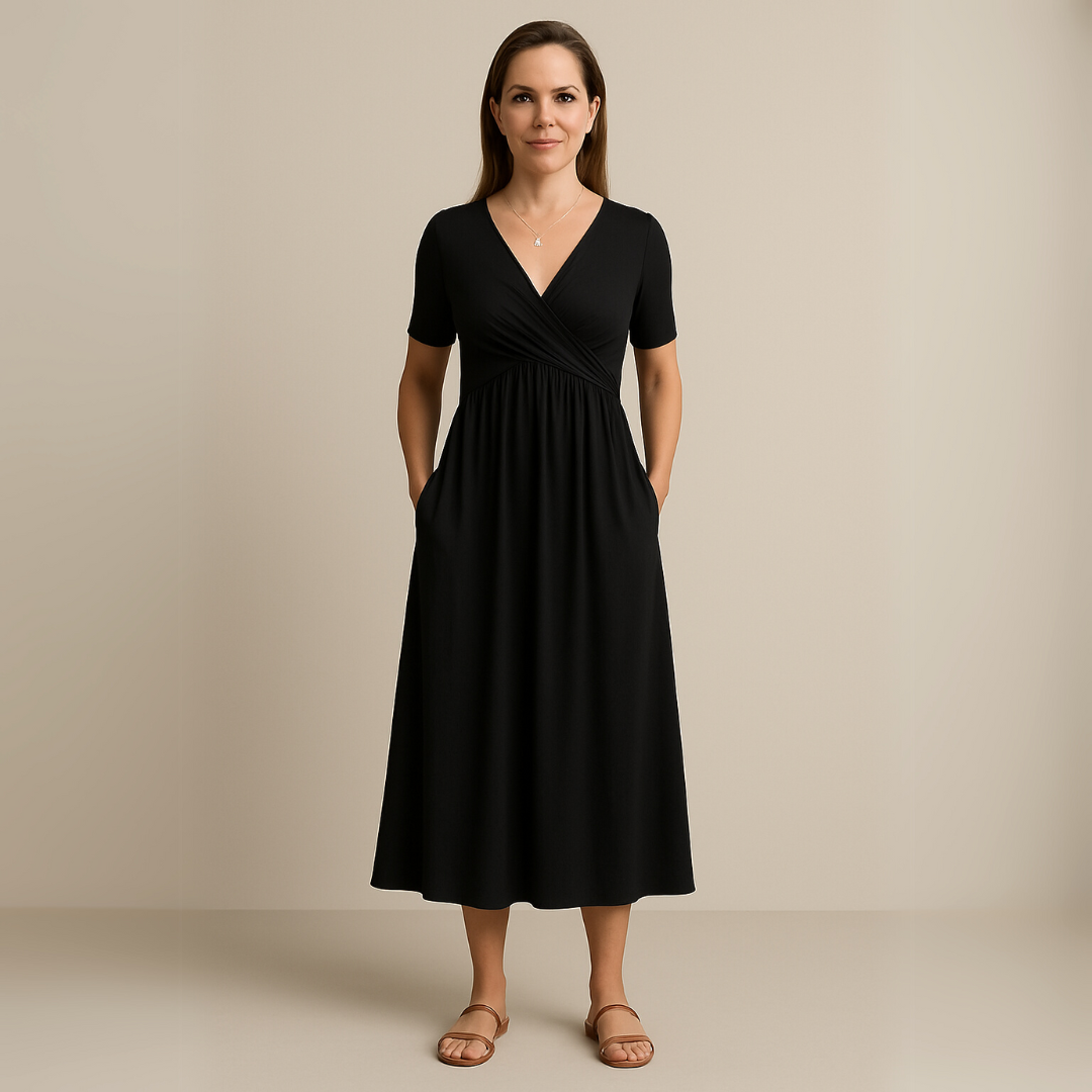 Irene® | Midikleid mit V-Ausschnitt und fließender Silhouette