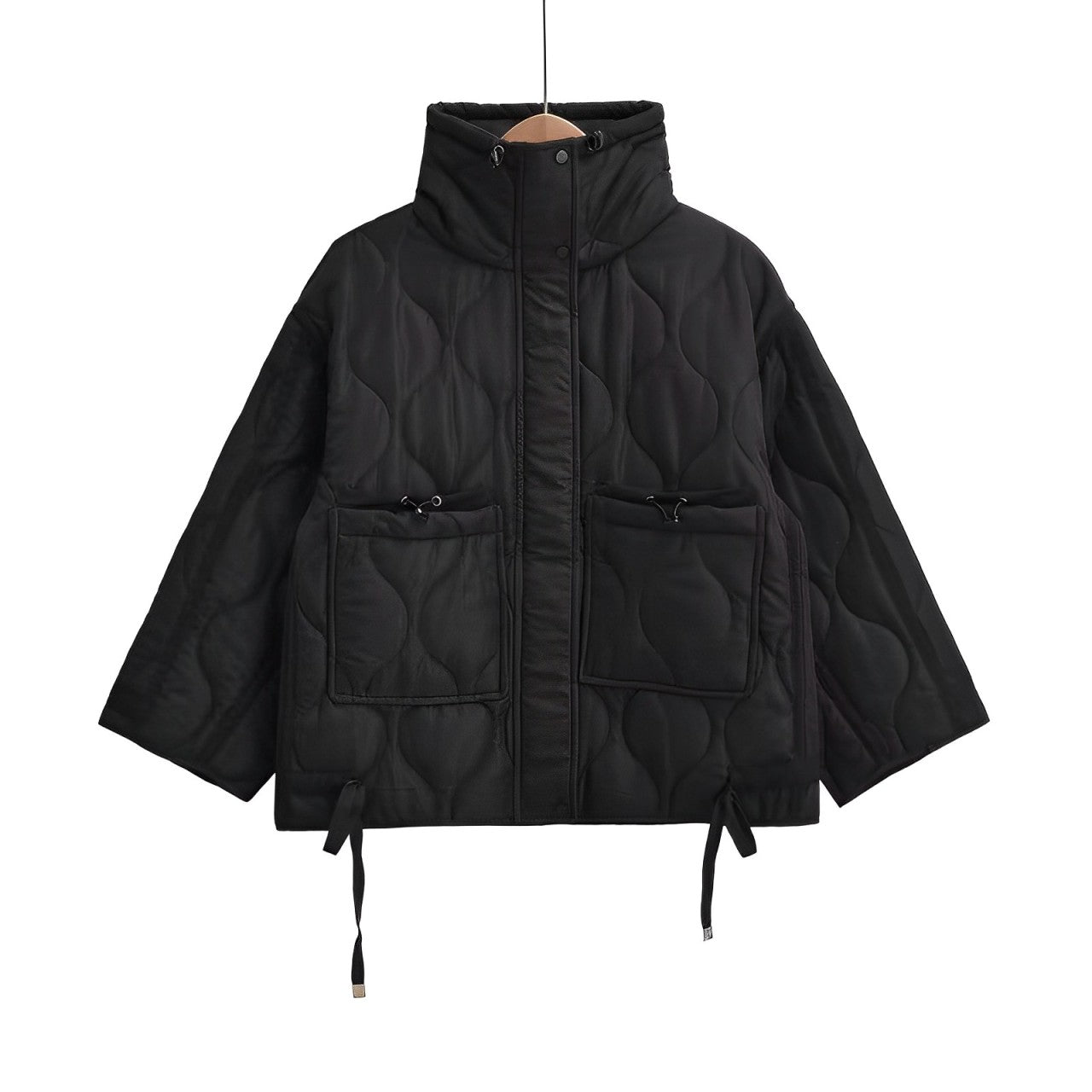 Damen-Baumwolljacke in Hüftlänge mit Stehkragen und Kordelzug
