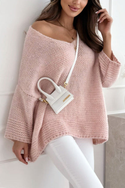 Gemütlicher Weiter V-Ausschnitt Lässiger Grobstrickpullover