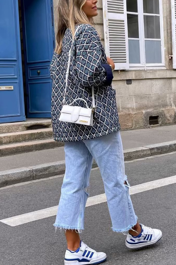 Locker sitzende leichte Baumwolljacke mit Diamantmuster