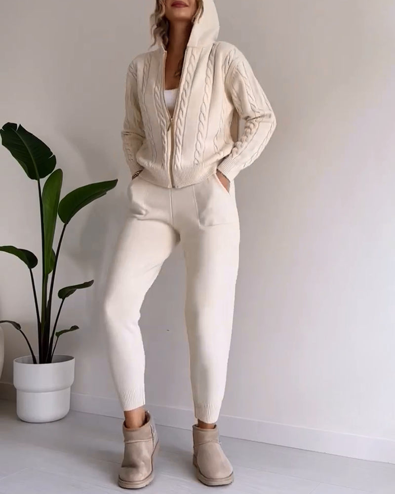 Legeres Jacquard-Strickjacken-Set mit Twist-Muster