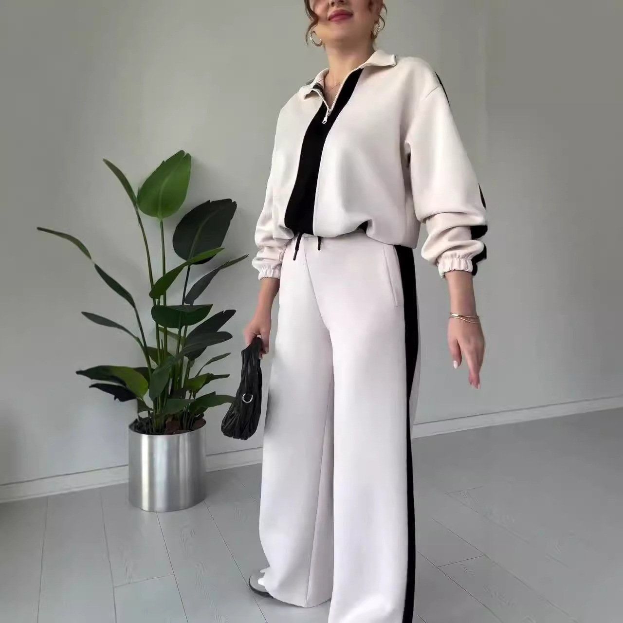 Elegantes 2-teiliges Set mit Reißverschluss-Reversoberteil und Hose