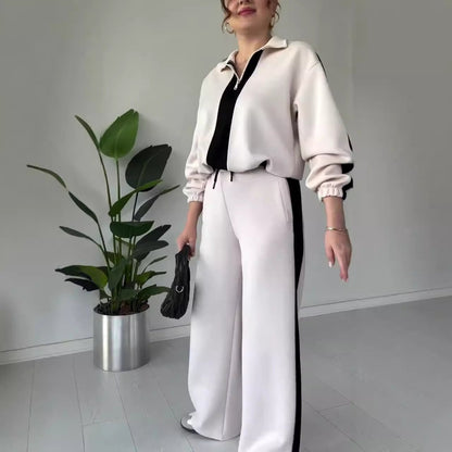 Elegantes 2-teiliges Set mit Reißverschluss-Reversoberteil und Hose