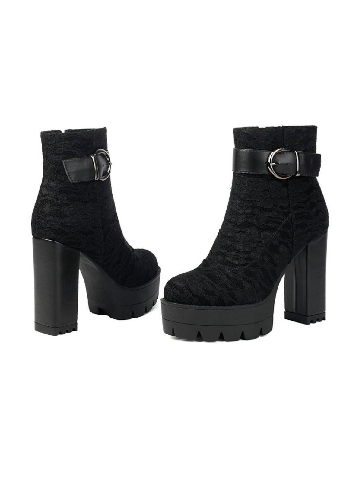 Vintage Spitzen-Plattform-Stiefeletten mit klobigen Absätzen