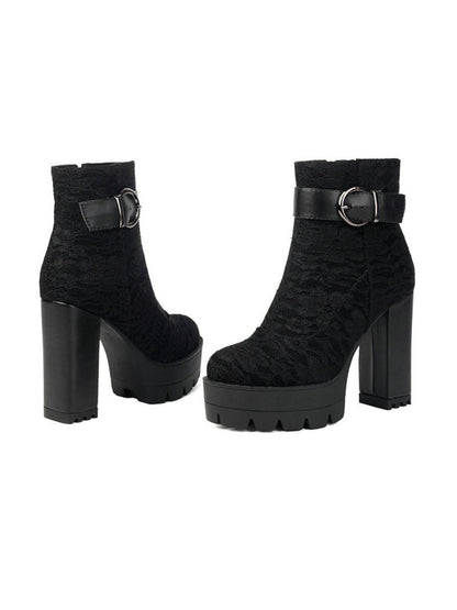 Vintage Spitzen-Plattform-Stiefeletten mit klobigen Absätzen