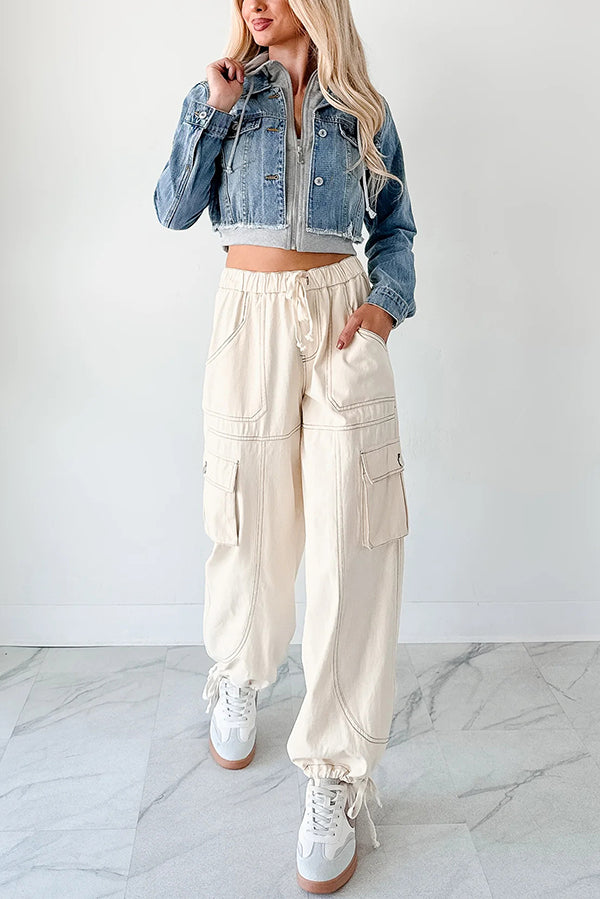 Legere Patchwork-Denim-Kapuzenjacke