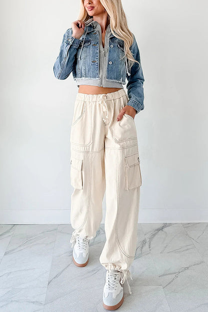 Legere Patchwork-Denim-Kapuzenjacke