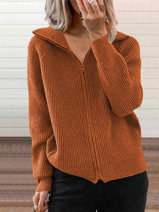Gemütliche dicke Baumwoll-Strickjacke mit Reißverschluss