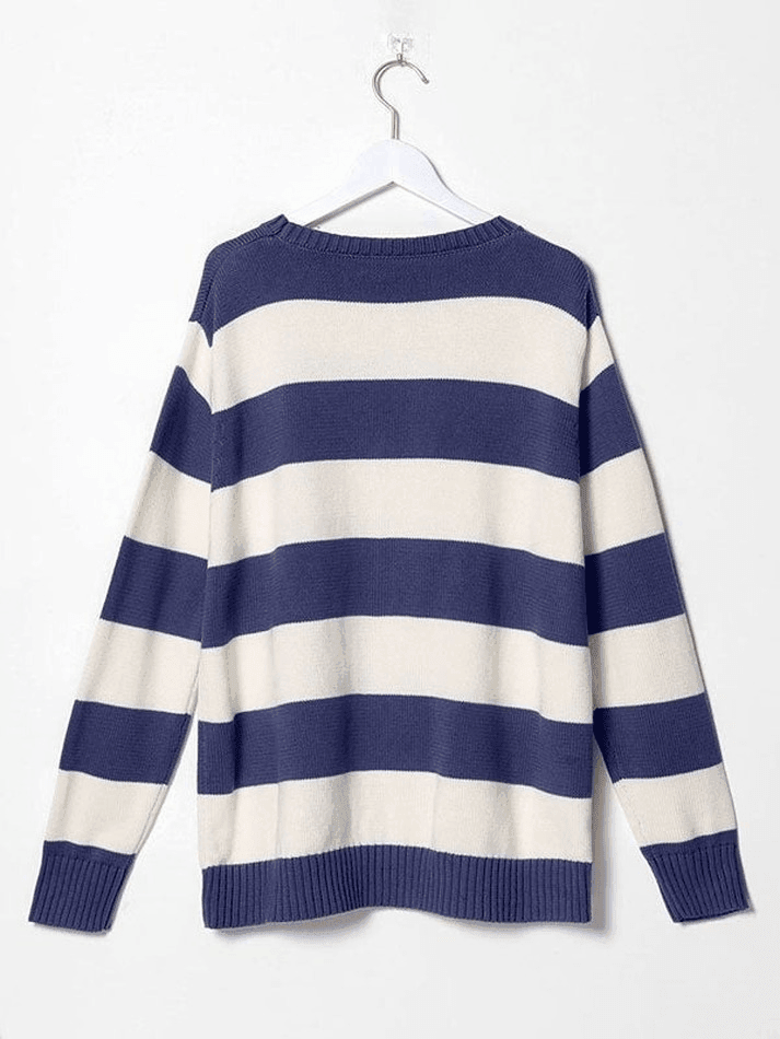 Gemütlicher gestreifter Rundhalsausschnitt Strickpullover