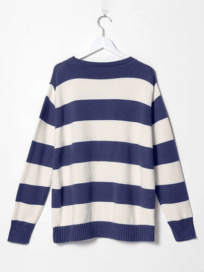 Gemütlicher gestreifter Rundhalsausschnitt Strickpullover