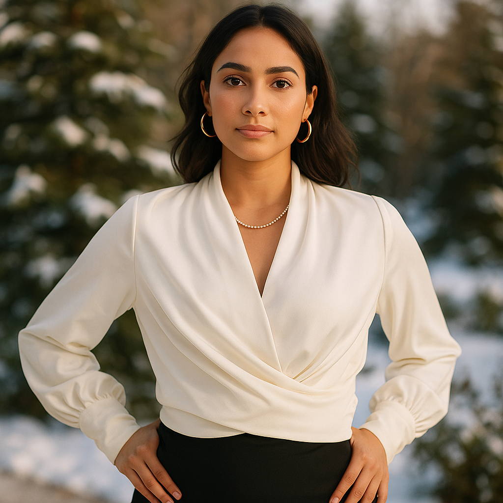 Elegante Bluse mit Puffärmeln und V-Ausschnitt für stilvolle Alltagslooks
