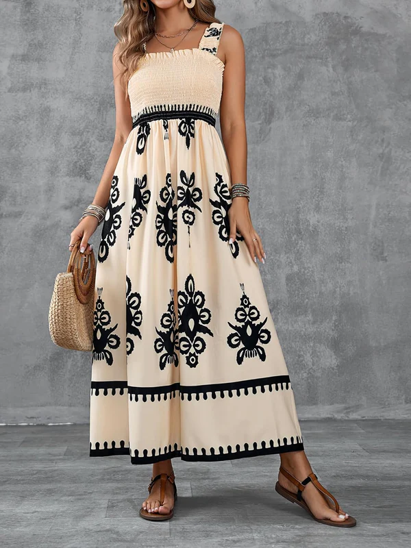 Maxikleid mit geometrischem Muster und Smokdetail