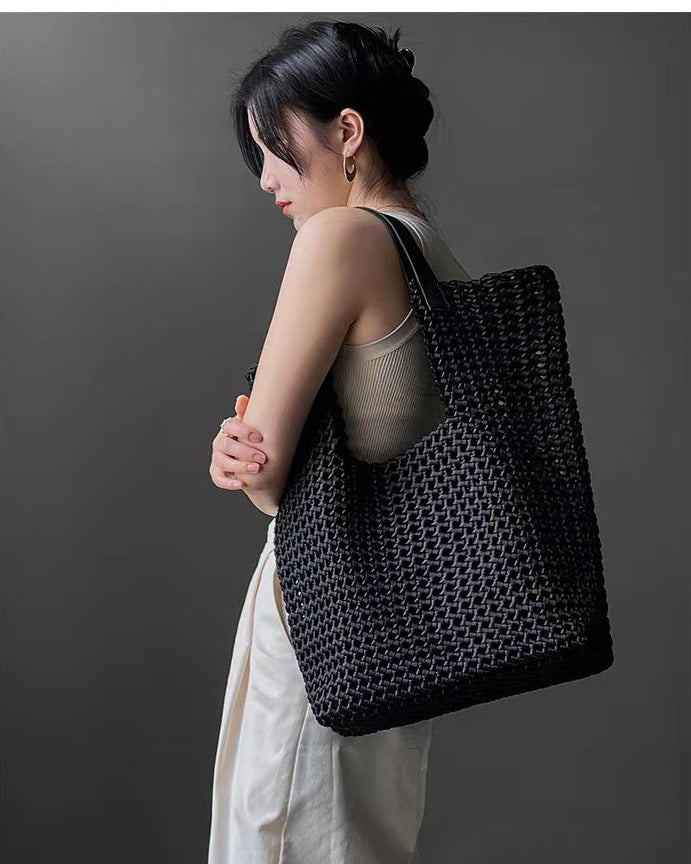 Übergroße handgewebte Leder-Tasche für den Alltag Chic